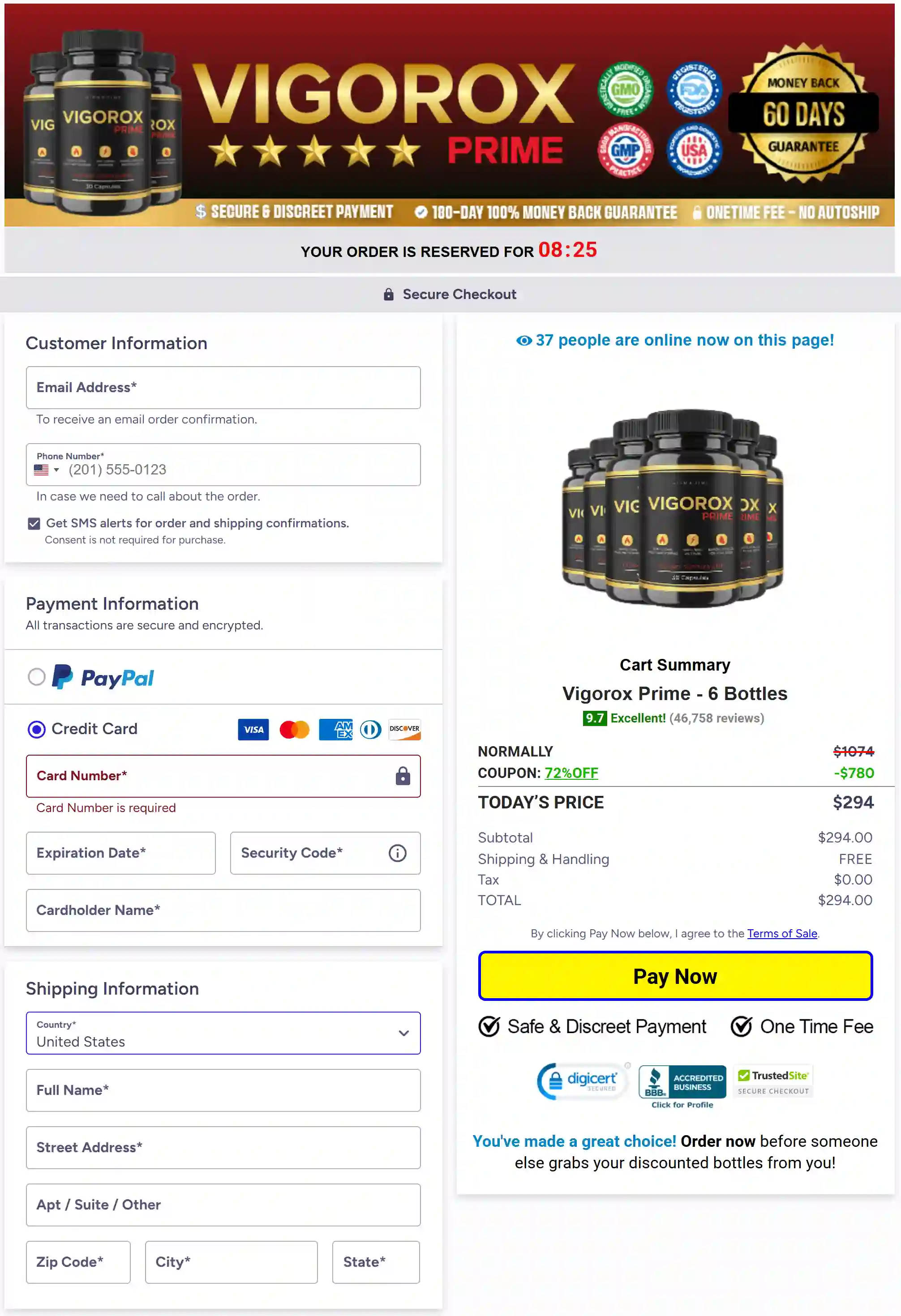 Secure Vigorox Prime checkout page for supplement orders
