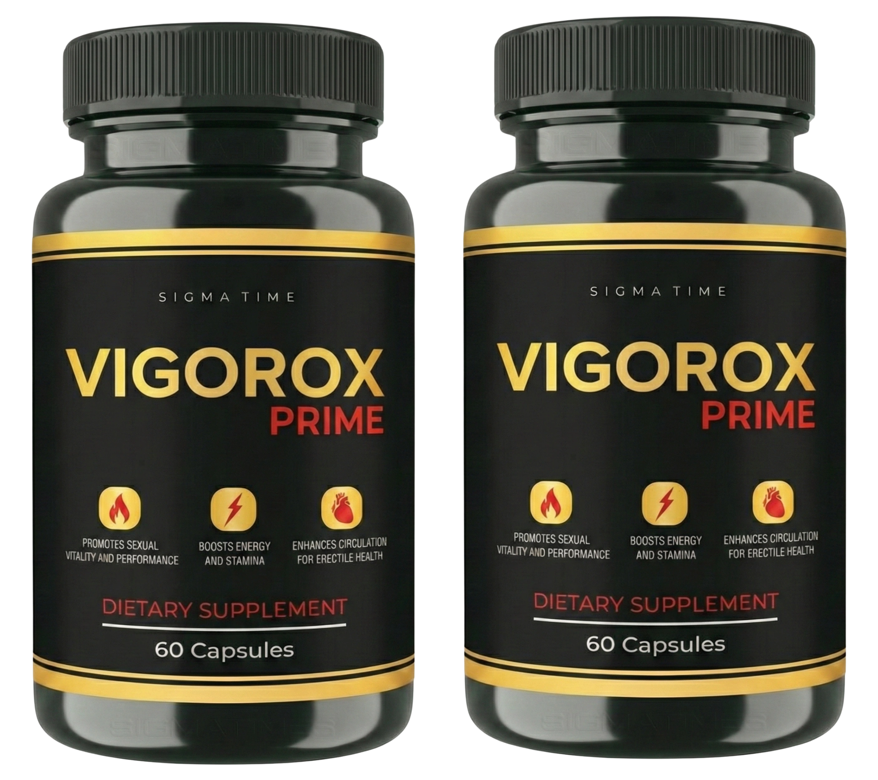 Vigorox Prime men's vitality and performance supplement bottles